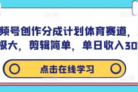 实战视频号创作分成计划体育赛道，流量极大，剪辑简单，单日收入300+09-18冒泡网