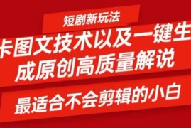 2024最新短剧卡图文技术轻松过原创、一键生成高质量短剧视频，最适合小白上手的干货技术【揭秘】08-21冒泡网