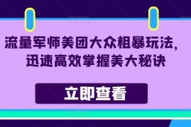 赚钱项目流量军师美团大众粗暴玩法，迅速高效掌握美大秘诀便宜08月08日冒泡网VIP项目