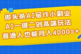 微头条AI写作小副业，AI一键二创高端玩法 普通人也能月入4000+【揭秘】，06月23日冒泡网VIP项目