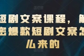 实战短剧文案课程，解密爆款短剧文案怎么来的便宜07月17日冒泡网VIP项目