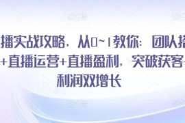 实战直播实战攻略，​从0~1教你：团队搭建+直播运营+直播盈利，突破获客+利润双增长，07月01日冒泡网VIP项目