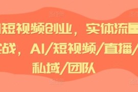 每日AI短视频创业，实体流量实战，AI/短视频/直播/私域/团队便宜07月12日冒泡网VIP项目