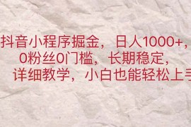 简单项目（11447期）抖音小程序掘金，日人1000+，0粉丝0门槛，长期稳定，小白也能轻松上手便宜07月05日中创网VIP项目