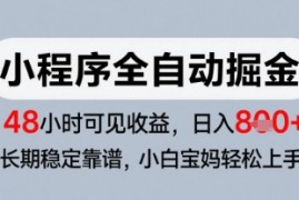 微信小程序全自动掘金，快速见收益，长期稳定靠谱，零基础友好，日入8张【揭秘】