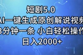 热门项目（11475期）短剧5.0AI一键生成原创解说视频3分钟一条小白轻松操作日入2000+便宜07月06日中创网VIP项目