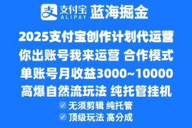 2025支付宝创作分成计划代运营，高爆自然流玩法，纯挂机高分成，合作共赢模式！