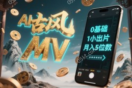 AI一键生成古风音乐MV，0剪辑基础1小时出片，多种变现渠道，一部手机月入5位数