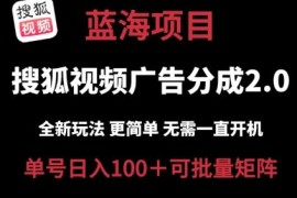 搜狐视频2.0 全新玩法成本更低 操作更简单 无需电脑挂机 云端自动挂机单号日入100+可矩阵【揭秘】，06月25日冒泡网VIP项目