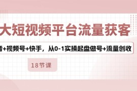 最新短视频运营项目，3大短视频平台流量获客，抖音+视频号+快手，从0-1实操起盘做号+流量创收