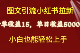 热门热门给力项目项目:图文引流小红书拉新一单15元，单日暴力收益5000+，小白也能轻松上手