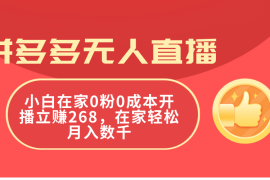 实战（11521期）拼多多无人直播，小白在家0粉0成本开播立赚268，在家轻松月入数千便宜07月09日中创网VIP项目