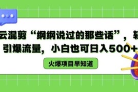 热门项目德云混剪“纲纲说过的那些话”，轻松引爆流量，小白也可日入500+【揭秘】便宜07月09日冒泡网VIP项目