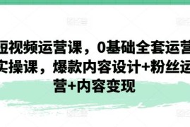 最新项目短视频运营课，0基础全套运营实操课，爆款内容设计+粉丝运营+内容变现便宜07月09日冒泡网VIP项目