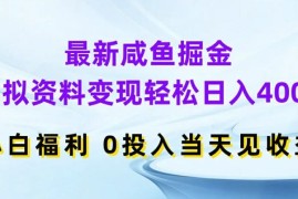 创业项目最新咸鱼掘金，虚拟资料变现，轻松日入400+，小白福利，0投入当天见收益【揭秘】便宜08月03日冒泡网VIP项目