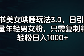 2024最新（12195期）小红书美女哄睡玩法3.0，日引200+高质量年轻男女粉，只需复制粘贴，轻…便宜08月19日中创网VIP项目