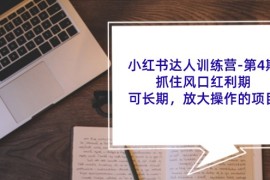 赚钱项目小红书达人训练营第4期：抓住风口红利期，可长期，放大操作的项目便宜07月29日福缘网VIP项目