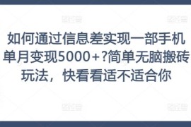 最新项目如何通过信息差实现一部手机单月变现5000+?简单无脑搬砖玩法，快看看适不适合你【揭秘】08-27冒泡网