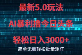 简单项目（12263期）今日头条5.0最新暴利玩法，轻松日入3000+08-22中创网