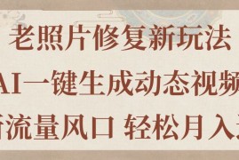 每天（11503期）老照片修复新玩法，老照片AI一键生成动态视频全新流量风口轻松月入过万便宜07月08日中创网VIP项目