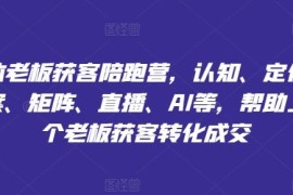 热门项目实体老板获客陪跑营，认知、定位、文案、矩阵、直播、AI等，帮助上万个老板获客转化成交便宜08月05日冒泡网VIP项目