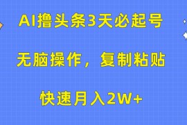 热门热门给力项目项目，AI撸头条3天必起号，无脑操作3分钟1条，复制粘贴快速月入2W+