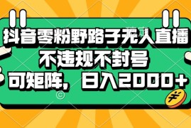 创业项目（13336期）抖音零粉野路子无人直播，不违规不封号，可矩阵，日入2000+11-14中创网