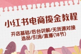 最新项目小红书电商揽金教程：开店基础/后台讲解/无货源对接/选品/引流/直播(18节)便宜08月11日福缘网VIP项目