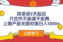 2024最新（11939期）拼多多2天起店，只合作不卖课不收费，上架产品无偿对接日入1000+便宜08月02日中创网VIP项目