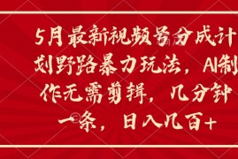 实战短视频运营项目，5月最新视频号分成计划野路暴力玩法，ai制作，无需剪辑。几分钟一条，...