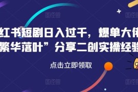 每天小红书短剧日入过千，爆单大佬“繁华落叶”分享二创实操经验08-19冒泡网