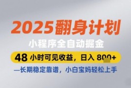2025翻身计划小程序全自动掘金，48小时可见收益，日入多张+，长期稳定靠谱，小白宝妈轻松上手【揭秘】