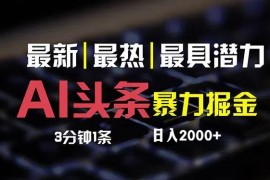 2024最新（12254期）最新AI头条掘金，每天10分钟，简单复制粘贴，小白月入2万+08-21中创网