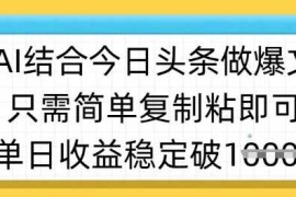 每天ai结合今日头条做半原创爆款视频，单日收益稳定多张，只需简单复制粘03-13冒泡网