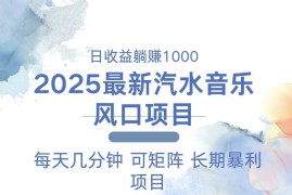 最新项目（13894期）2025最新汽水音乐躺赚项目每天几分钟日入1000＋01-02中创网