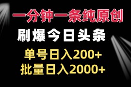 热门项目（13495期）一分钟一条纯原创刷爆今日头条单号日入200+批量日入2000+11-28中创网