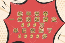 实战蛇年贺春，一条视频播放600万，单日变现了4000多12-15福缘网