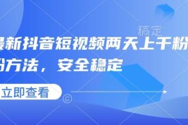 创业项目最新抖音短视频两天上千粉万粉方法，安全稳定01-24冒泡网