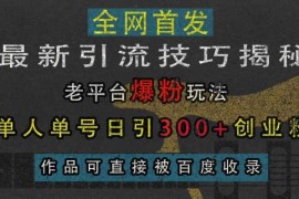 每天最新引流技巧揭秘，老平台爆粉玩法，单人单号日引300+创业粉，作品可直接被百度收录11-24冒泡网