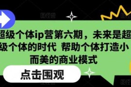 创业项目超级个体ip营第六期，未来是超级个体的时代 帮助个体打造小而美的商业模式01-21冒泡网