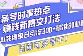 赚钱项目（13782期）头条号时事热点＋赚钱新爆文打法，Ai洗稿单日引流300+精准创业粉，目前…12-23中创网