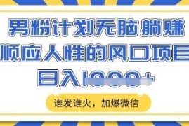 手机项目男粉计划无脑躺Z，顺应人性的风口项目，谁发谁火，加爆微信，日入多张【揭秘】03-14冒泡网