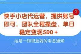 手机项目【快手小店代运营3.0】，模式新升级，收益五五分，稳定单日8张【揭秘】03-13冒泡网